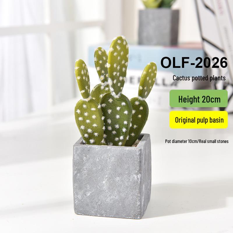 Retro Cement Cactus Bonsai - Small Faux Potted Plant for Office Decoration