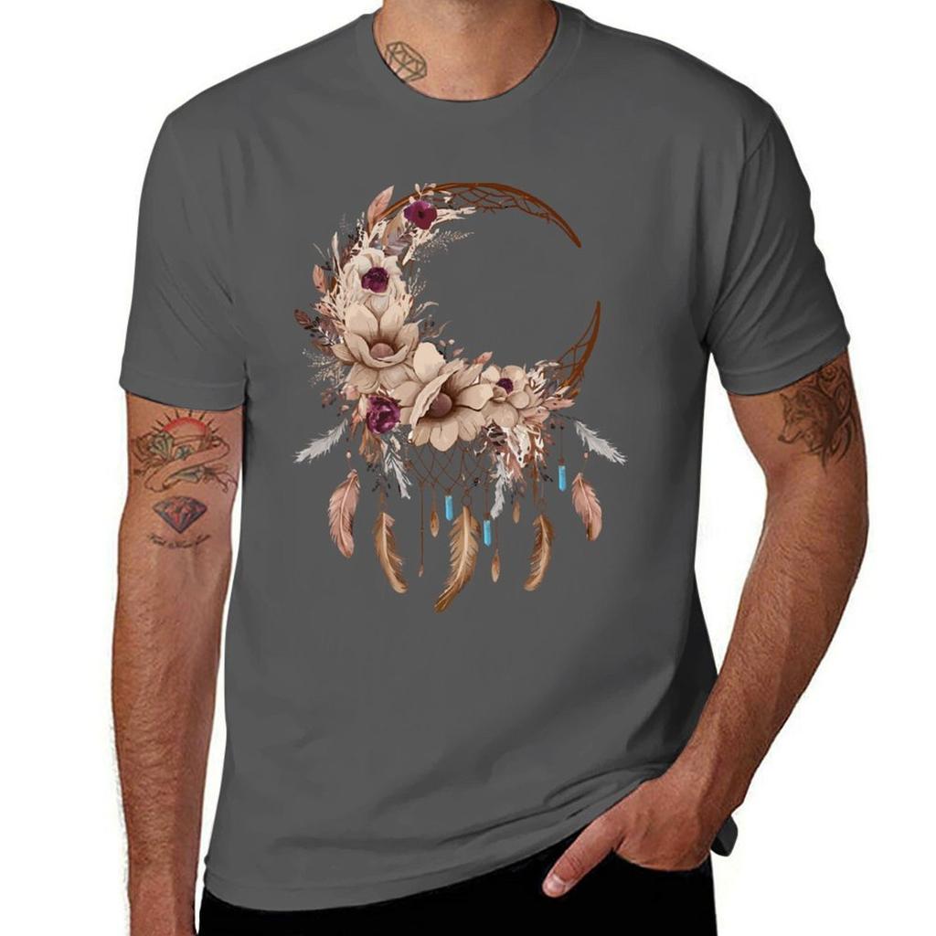 Floral Moon Dreamcatcher TShirt Summer Print Short Sleeve Tee