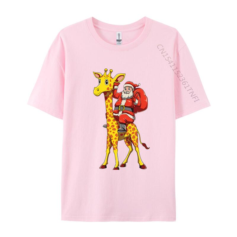 Weihnachtsmann reitet auf Giraffe Weihnachtsgiraffe T-Shirt Druck T-Shirts für Unisex Baumwoll-T-Shirts Cremefarbenes T-Shirt