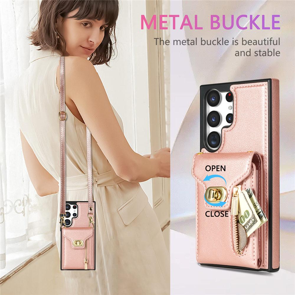 Zipper Lanyard Wallet Case For Samsung Galaxy S24 Ultra S23Plus S22 S21 S20 Note 20 A13 A14 A54 Cards Slot Cover Funda