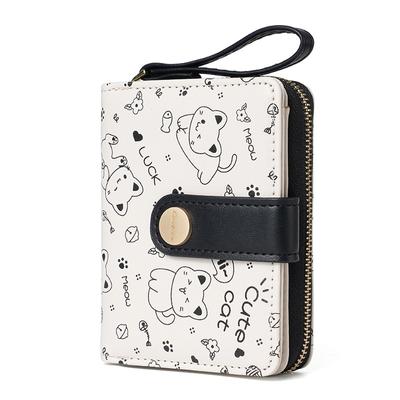 Cartera japonesa con diseño de gato para niñas, tarjetero corto para identificación de estudiante/tarjeta bancaria, bolsa con cierre, billeteras para mujer, monedero de almacenamiento de llaves