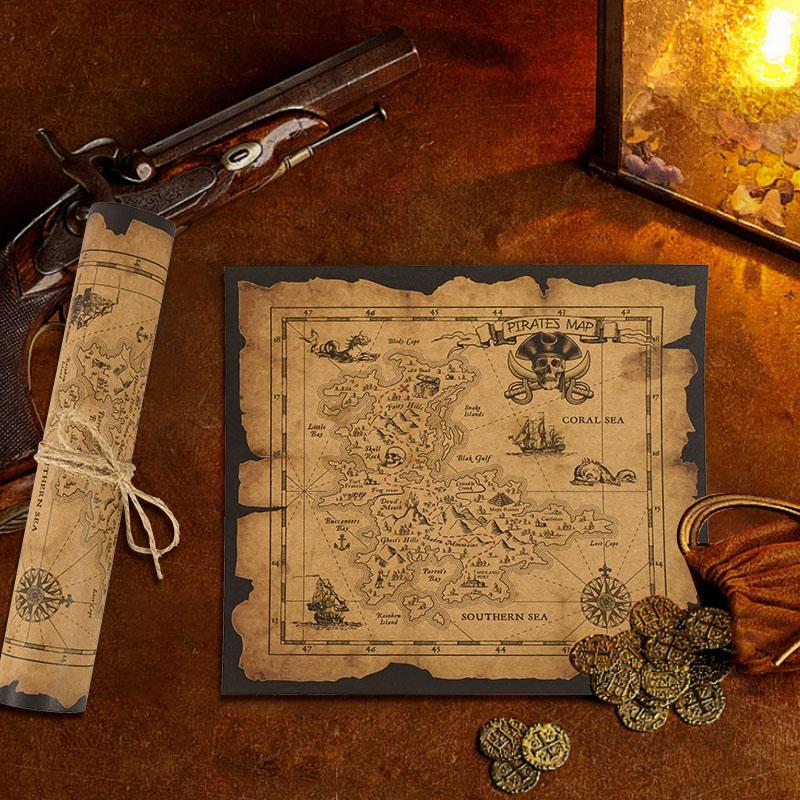 Mappa del Tesoro Avventura Pirata in Carta Kraft per Bambini Festa di Compleanno a Tema Pirata Forniture Giocattoli Decorazioni di Halloween Mappe Vin