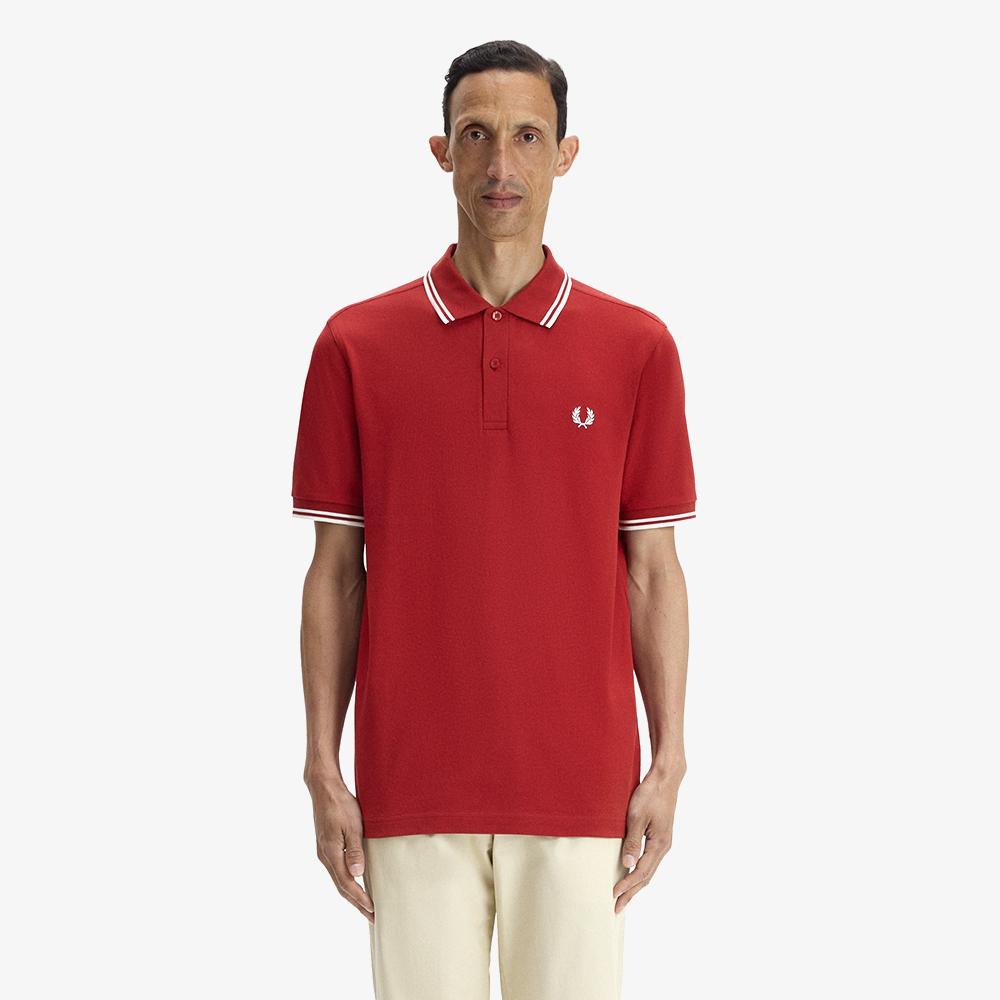 Fred Perry [M3600] Twin Tip Fred Perry Shirt - Burnt Red/Snow White Afpm2613600-07B