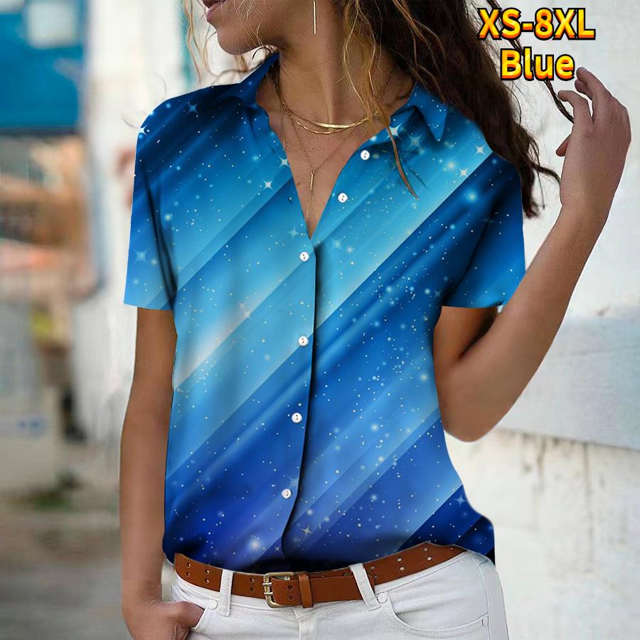2025 Summer New Fashion Women's Abstract Printed Short Sleeve V-neck Casual Button-down Shirt Top