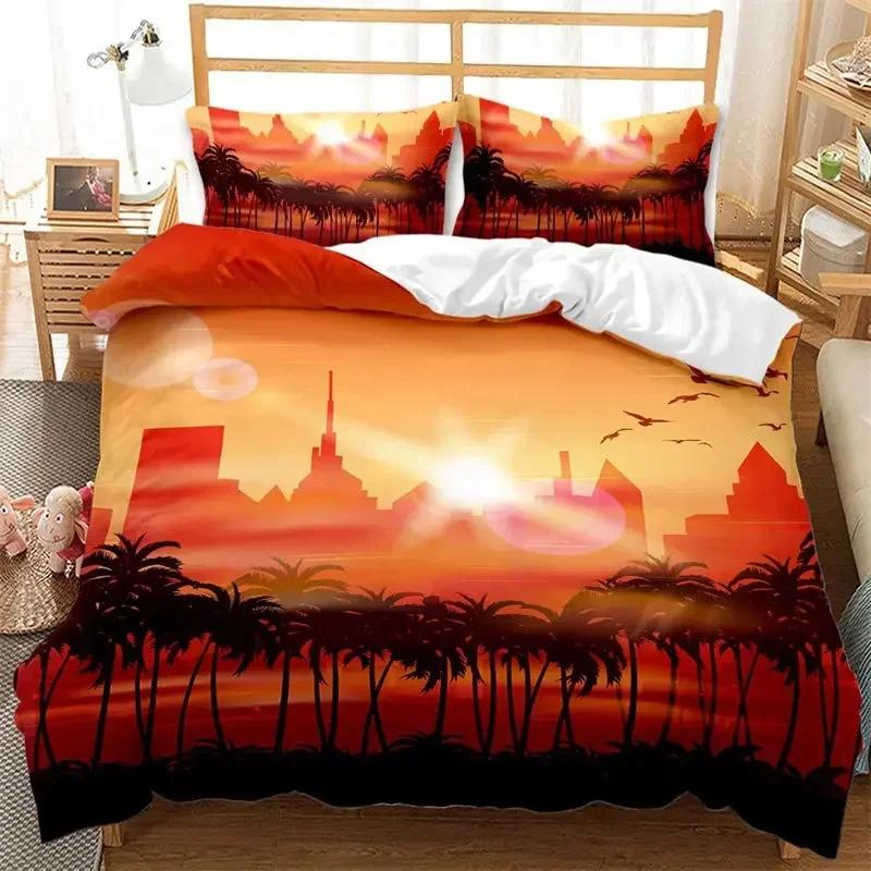 Hawaiian Summer Beach Seascape Palm Trees Comfortable Duvet Quilt Cover Pillowcase Bedding Set Bedroom Decoration Home Textile