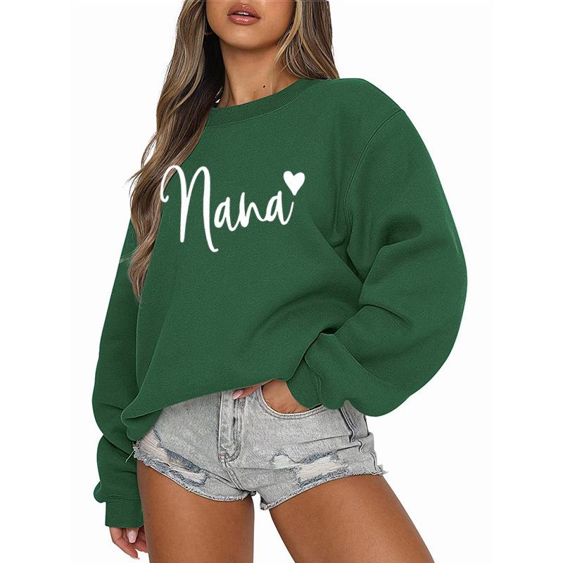 Women's Round Neck Heart Print Casual Hoodie