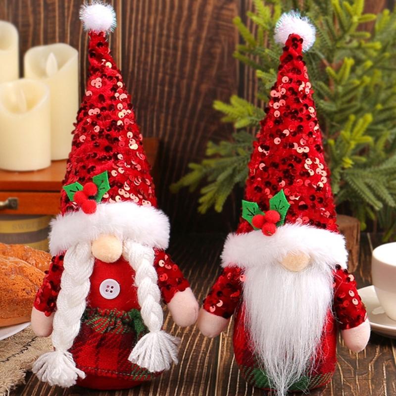 Christmas Sequins Pointed Hat Gnomes Decoration with Sand Filled Base Sparkling Sequins Hat Gnomes Tabletop Ornament