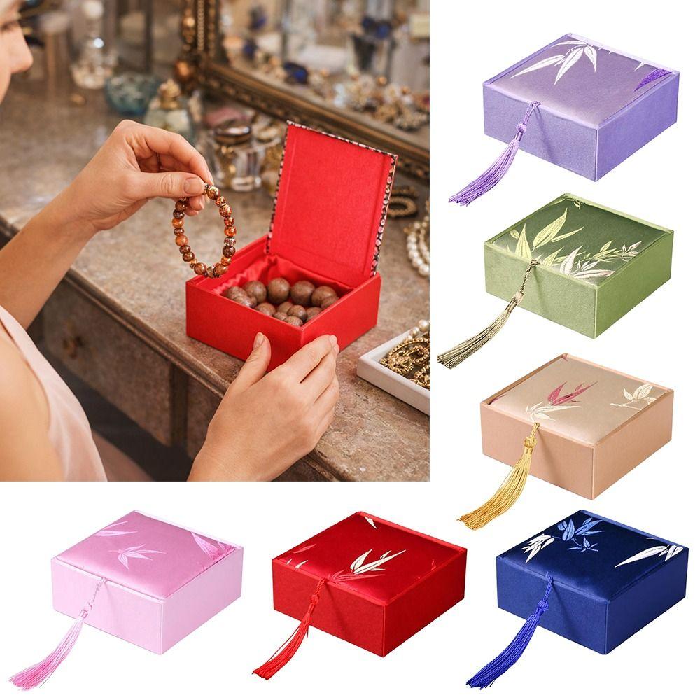 Chinese Style Vintage Tassel Jewelry Box Bamboo Leaves Damask Jewelry Storage Box High-quality Jewelry Packaging Box