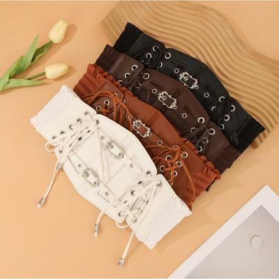 Lace Strap Leather Waist Seal Outer Cover Women's Decoration Body Sculpting European and American Retro Elastic Waist