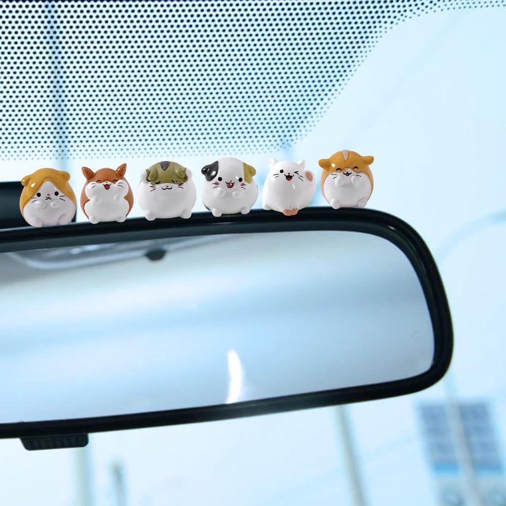 Set of 6 Mini Resin Hamsters Cute Car Accessories for Men Women, Funny Car Interior Ornaments for Car Rearview Mirror Dashboard Decorations