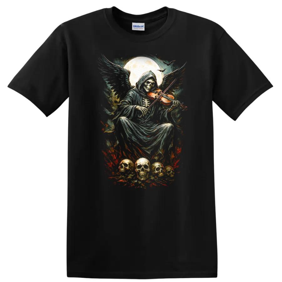 Grim Reaper Playing Violin T Shirt Dark Fantasy Skulls Moonlight Tee