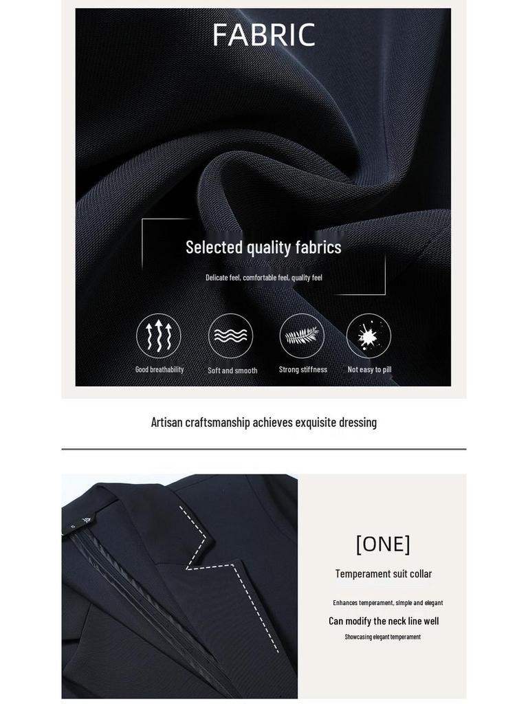 Women's Elegant Wrinkled Seven-Sleeve Blazer Suit with Wide-Leg Pants - Thin Style 2026 Spring/Summer Collection