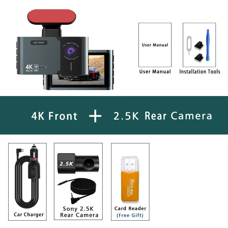 4K + 2.5K Dash Cam 3840*2160P Car DVR GPS WIFI Dual Lens Auto Car Camera With Super Night Vision G-Sensor 24H Parking Monitor