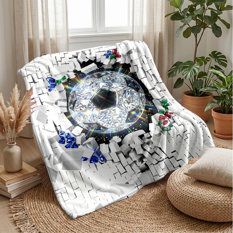 Diamond Soccer Ball Art Blanket Personalized Name Flannel Blanket Soft Cozy Plush Throw for Sofa Bed Lightweight Home Decor