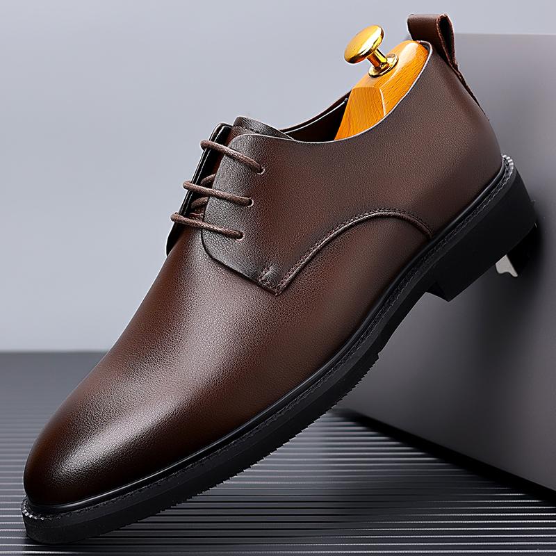 Men Derby Shoes lace up oxfords Round Toe Lace-up Party Men's Formal Shoes black Leather Men Dress business Shoes man