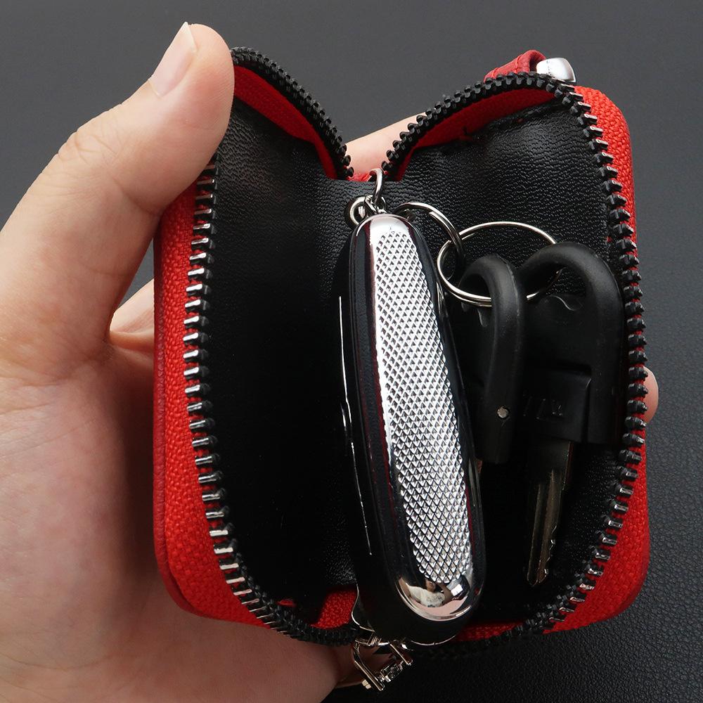 Men Key Holder Housekeeper Leather Car Key Wallets Keys Organizer Women Keychain Covers Zipper Key Case Bag Unisex Pouch Purse