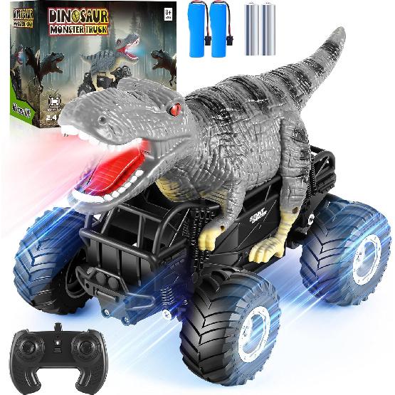 Remote Control Car, 2.4GHz 1:18 RC Cars With Light, 98FT 8KM/H 2-Rechargeable Battery, All Terrain Monster Remote Control Truck Toy, Dinosaur Monster