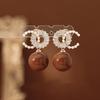 Silver Needle C-shaped Cubic Zirconia & Pearl Earrings: Fashionable Retro Studs for Women.