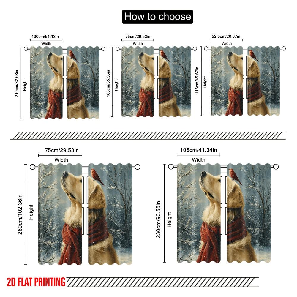 2pcs,2D Plane Printing Pattern Curtains Cute Dog Durable 100% Polyester Fabric (without Rod) Versatile All Perfect for Bedroom,