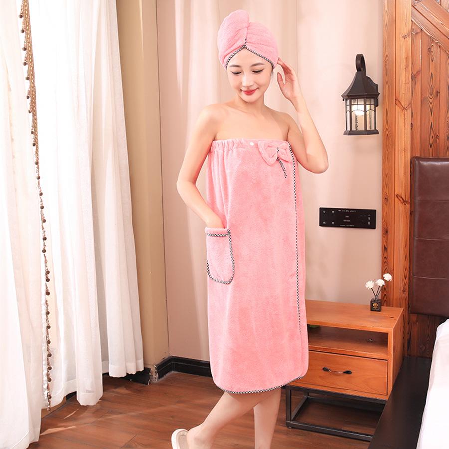 Plush Coral Fleece Bathrobe & Quick-Dry Cap Set - Absorbent & Ideal for Home, 2-Piece Bath & Hair Towel
