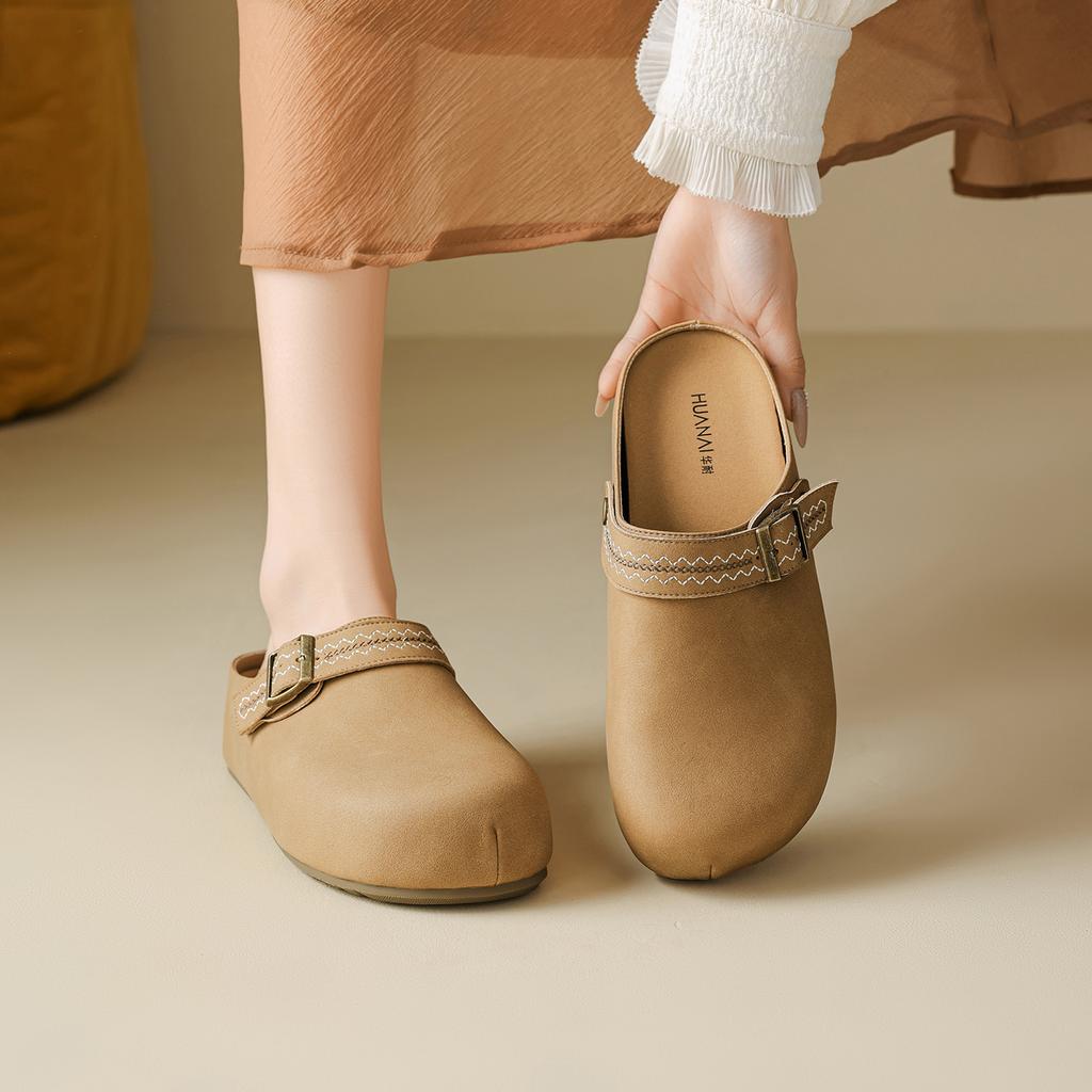 2026 Spring/Summer New Boken Cool Slippers for Lazy Women, Thick Bottom Outskirt, Retro Baotou Half Slippers