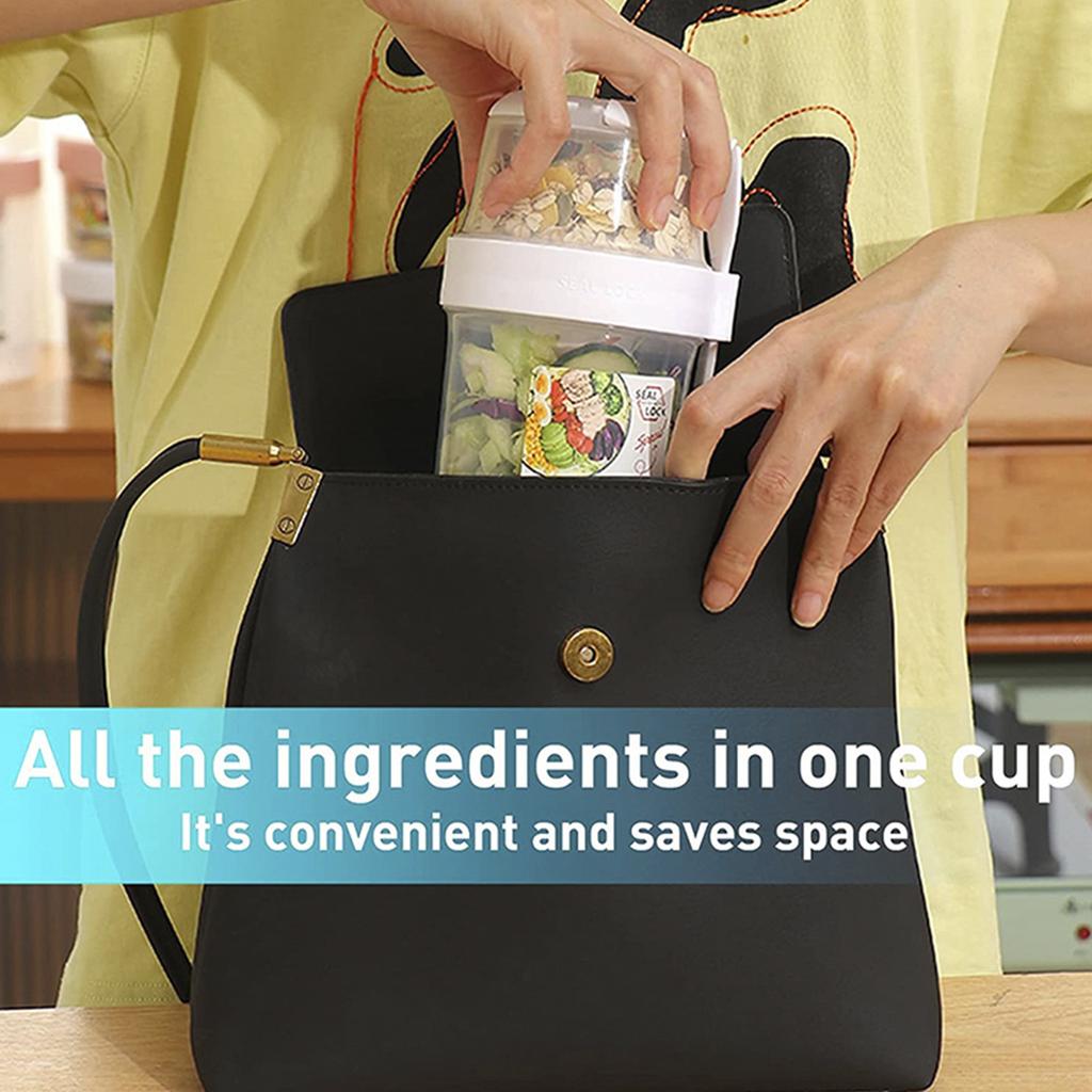 Overnight Oats Container 2-Tier Breakfast On the Go Cups with Lid and Spoon Portable Yogurt Oatmeal Container Jar for Students