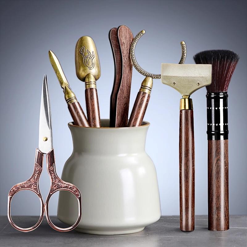 Tang Feng Tea Ceremony Six Gentlemen Set Kung Fu Tea Accories Clete Home High End Bla Ebony 6 Gentlemen Yu Kiln Tea Tube