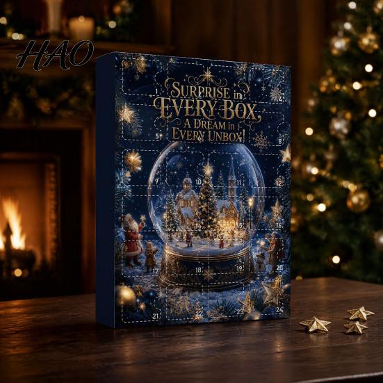 Interactive Holiday Countdown Christmas Advent Calendar, 24 Day Box with Tabletop Decor 2D Acrylic Round Ornaments, Festive Tree Hanging Decorative