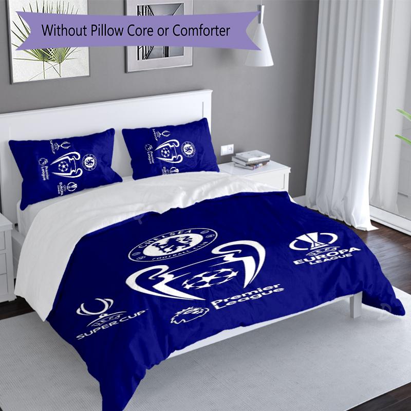 3pcs Chelsea FC Logo Duvet Cover Set, Includes 1 Duvet Cover and 2 Pillowcases,Skin-Friendly&Comfortable Fabric,Suitable Bedding Sets