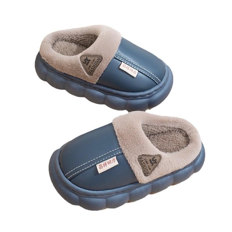 Winter waterproof cotton slippers boys fleece warm thick bottom non-slip new indoor home home parent-child cotton drag girls