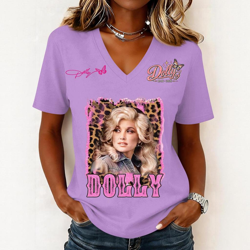 Women's Casual Letter Print V-Neck Short Sleeve Pullover Top