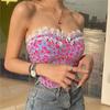Flower Printing Chest Wrap Vest Girl's Low Collar Vest Casual Tight Backless Crop Tops Women Sexy Sleeveless Off Shoulder Tops