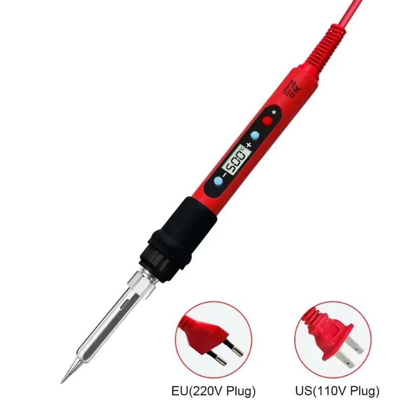 Digital Soldering Iron 80W with ON/OFF Switch Adjustable Temperature LCD Welding Tools Ceramic Heater Soldering Tips