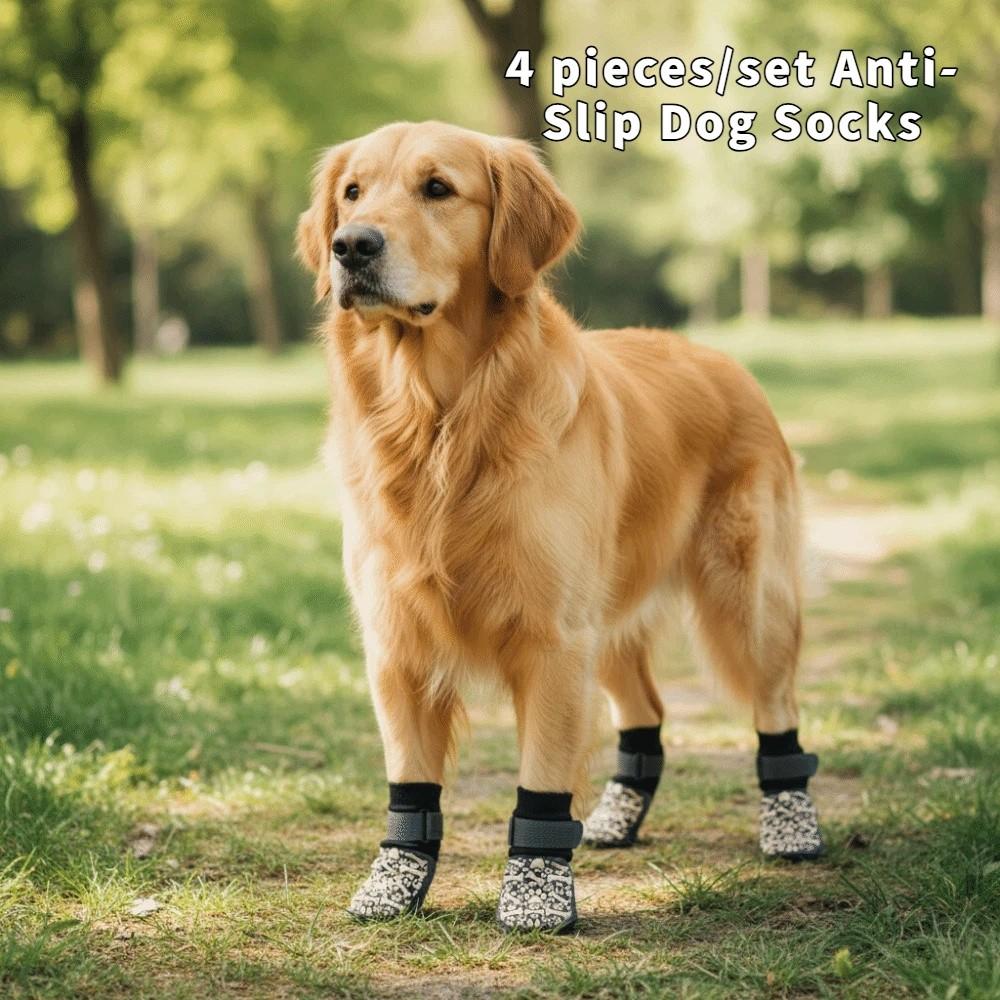 4 Pieces/set Wear Resistant Pet Knitted Socks Paw Pattern Dog Shoes Socks  Floor Protection