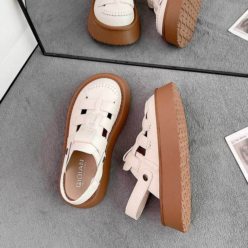 Two wear hollowed-out bag head sandals women's wholesale summer new hole hole Mori Roman shoes thick-soled half slippers women's outer wear