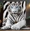 1pc White Tiger with Black Stripes Flannel Blanket - Soft and Warm All-Season Luxury Throw Suitable for Bed, Sofa Camping Tiger