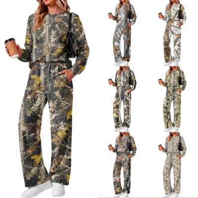 Damen Casual Rundhals Locker Sitzendes Bedrucktes Sweatshirt und Jogginghosen Set