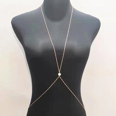 Sexy Fashion Pearl Circle Tassel Pendant Breast Chain Body Chain Simple Cross Bikini Body Chain