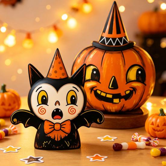 Halloween Gifts for Friends Wooden Ornaments, Retro Desktop Decorations Home Table Tiered Decorative Props Photography Tray Decor, Rustic
