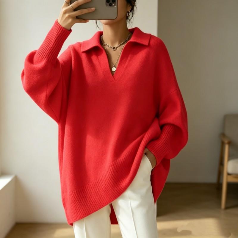 2026 Fall Winter Solid Color Long Sleeve Knit Sweater Women Loose Oversized Turtleneck Collar Pullover