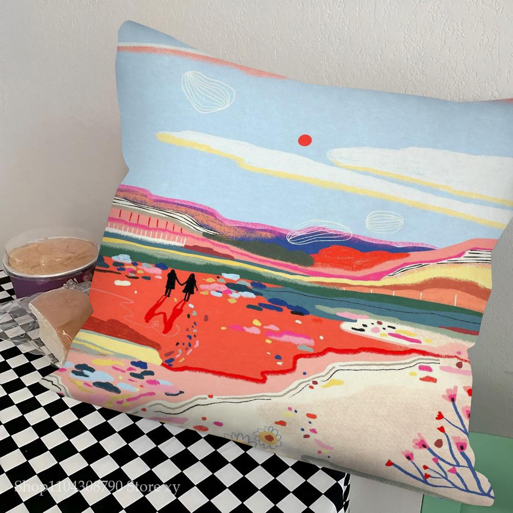 Mountain Landscape Abstract Mountain Art Pillow Case Square Pillow Bedroom Sofa Leisure Comfort Car Living Room Home Decoration