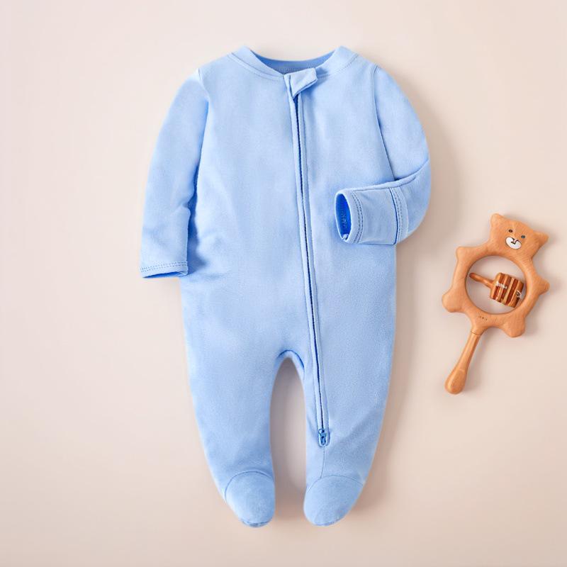 Noworodek Letni Pajacyk: Cienkie, z długim rękawem, podwójny zamek błyskawiczny, oddychające, pajacyk do raczkowania dla niemowląt ze stopkami