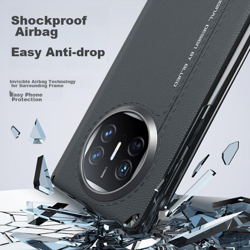 Huawei Mate X5 Phone Case, Huawei Mate X3 Magnetic Hinge Leather Case for Foldable Screen, Anti-Fingerprint Phone Protective Case - Feather Silk Black