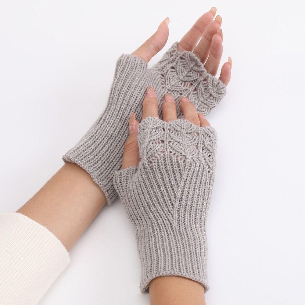 Half Finger Knitted Gloves Hollow Out Crochet Flower Mittens All-Match Winter Wool Gloves Gift