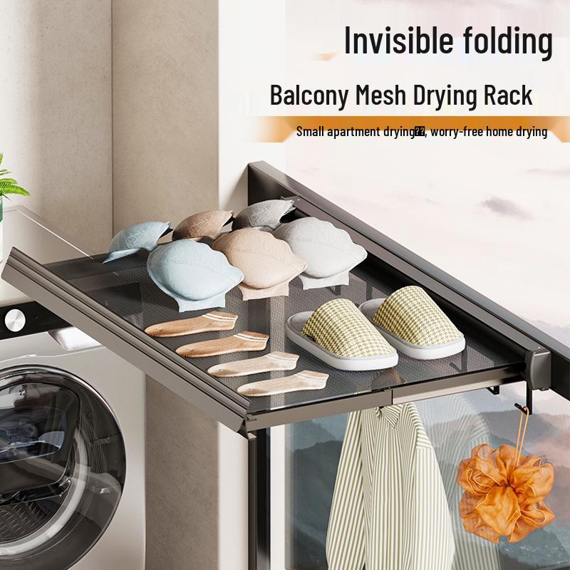 Invisible Foldable Suction Cup Drying Rack: Punch-Free, Retractable Shoe & Clothes Hanger for Balcony