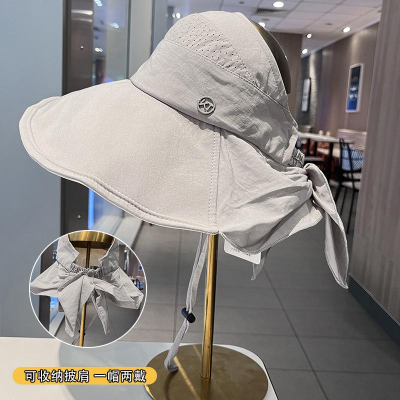 Fisherman's empty top hat with shawl, women's spring summer big eaves sun protection visor, foldable outdoor outing quick-drying basin hat