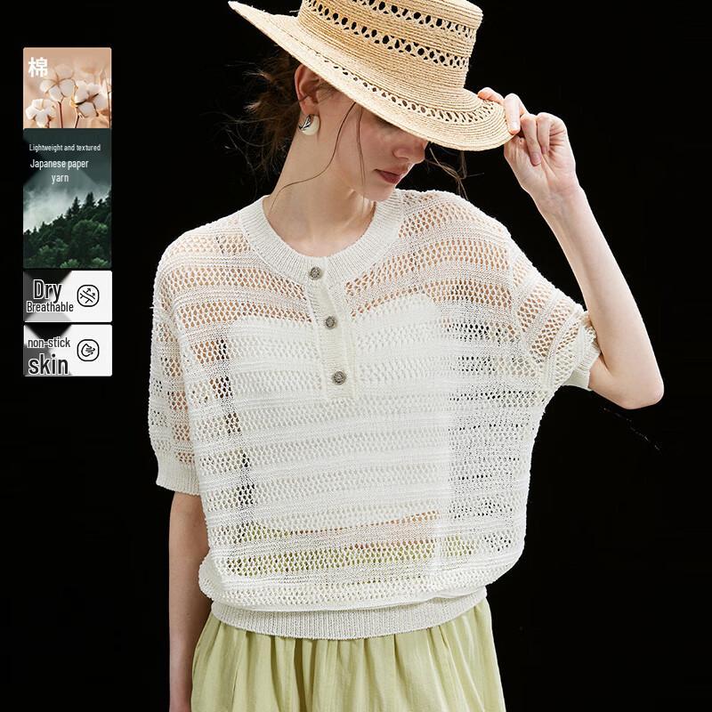 Women s Old Money Style Openwork Knit T-shirt XL
