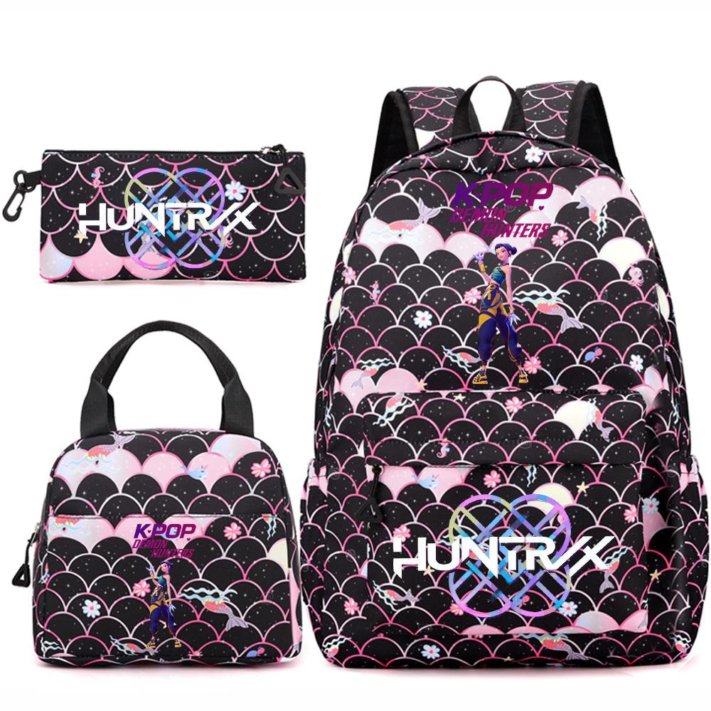 3Pcs/set Anime Kpop Printed Backpack Handbag Pencil Case for Teenger Student Girl Boy Schoolbag Kid Bookbag Large Capacity Travel Bag Gift