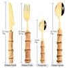 Jankng 16 Pezzi Set di Stoviglie in Oro di Bambù Naturale Set di Stoviglie di Lusso Occidentale Set di Posate da Cucchiaio da Cucina in Acciaio Inossidabile
