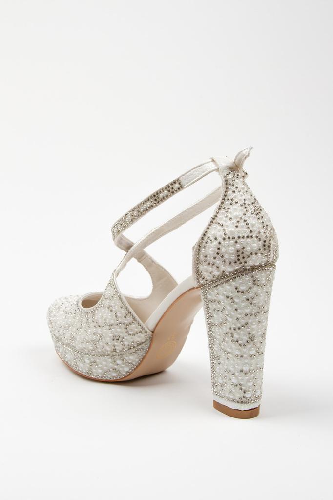 Modische Damen-Abendschuhe in Platin mit vollem Perlenstein und Absatz für die Party